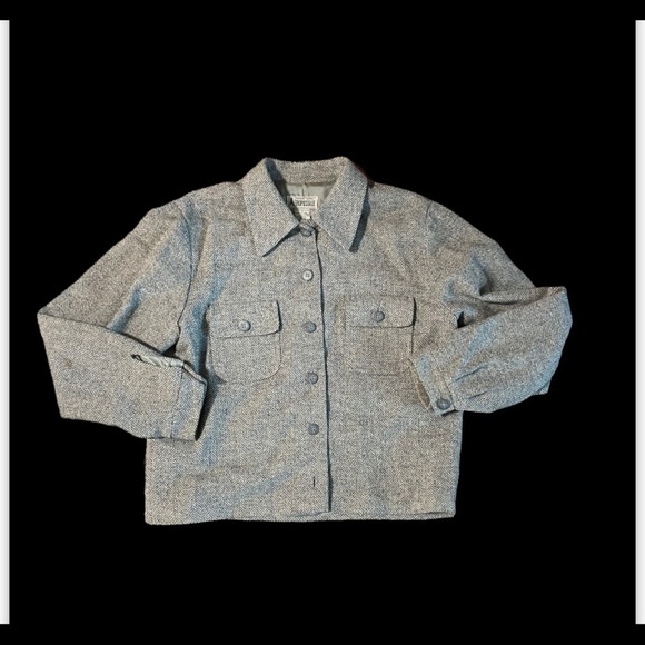 Vintage Aeropostale Compagnie Generale Medium Wool Tweed Blazer Semi Cropped - Picture 3 of 10